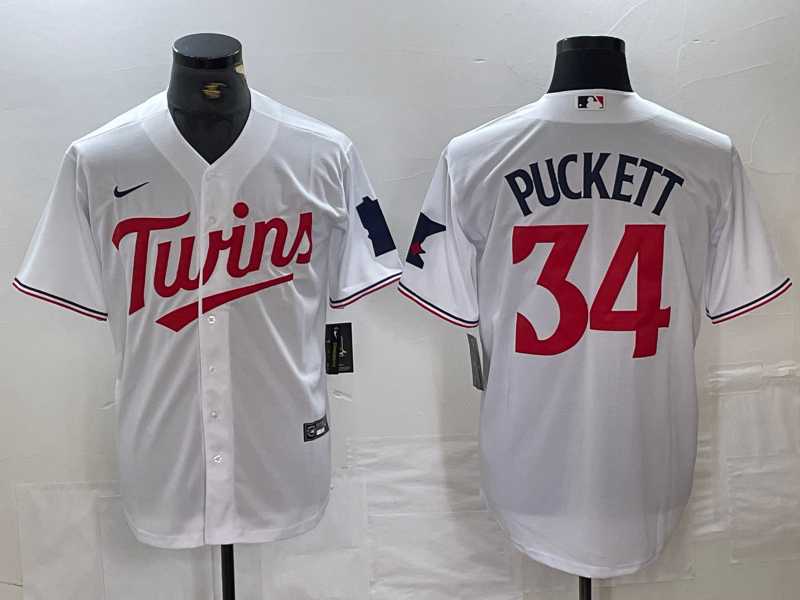 Mens Minnesota Twins #34 Kirby Puckett White Red Stitched MLB Cool Base Nike Jersey